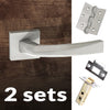 Two Pack Crystal Forme Designer Lever on Minimal Square Rose - Satin Chrome Handle