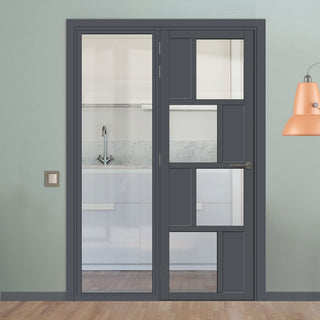 Image: Room Divider - Handmade Eco-Urban® Cusco 4 Panel Door DD6416C - Clear Glass - Premium Primed - Colour & Size Options