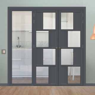 Image: Room Divider - Handmade Eco-Urban® Cusco 4 Panel Door Pair DD6416C - Clear Glass - Premium Primed - Colour & Size Options