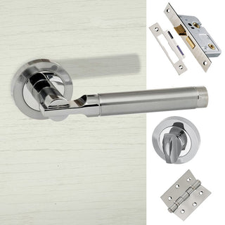 Image: Dakota Status Bathroom Lever on Round Rose Satin Chrome - Polished Chrome Handle Pack