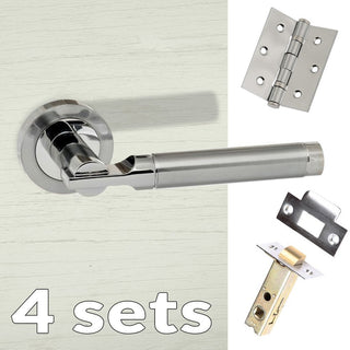 Image: Four Pack Dakota Status Lever on Round Rose Satin Chrome - Polished Chrome Handle