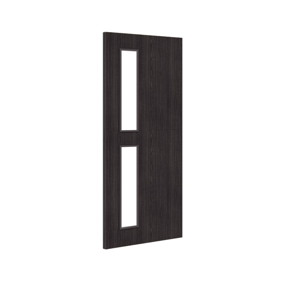 Bespoke Door - Flush American Dark Grey Ash Veneer - Clear Glass - 07 - Prefinished