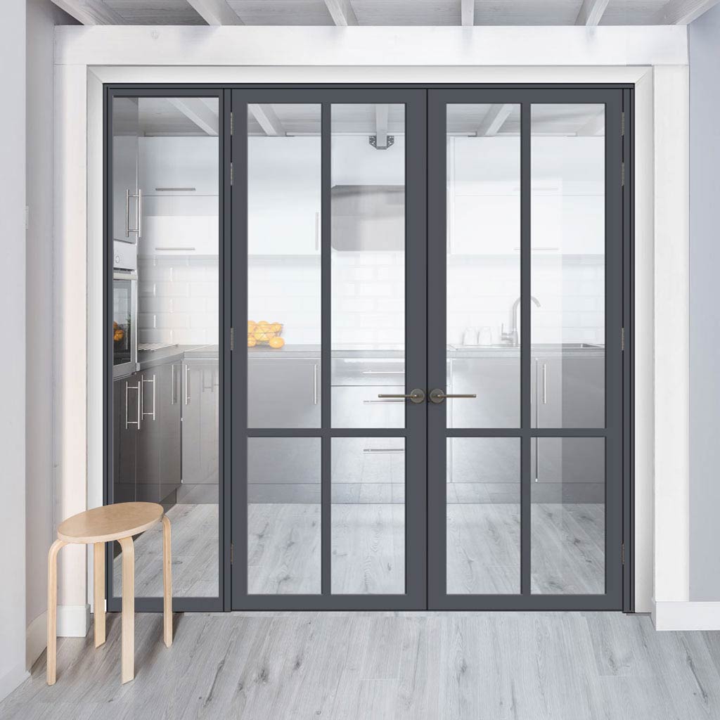 Room Divider - Handmade Eco-Urban® Bronx Door Pair DD6315C - Clear Glass - Premium Primed - Colour & Size Options