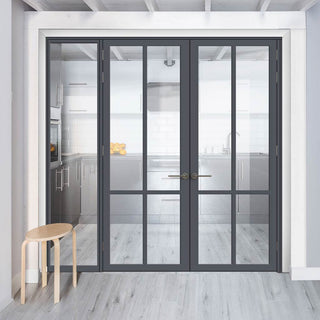 Image: Room Divider - Handmade Eco-Urban® Bronx Door Pair DD6315C - Clear Glass - Premium Primed - Colour & Size Options