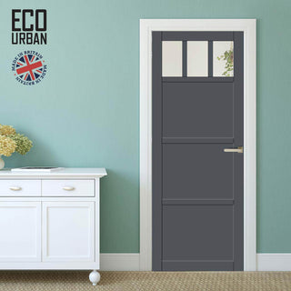 Image: Handmade Eco-Urban Lagos 3 Pane 3 Panel Solid Wood Internal Door UK Made DD6427G Clear Glass - Eco-Urban® Stormy Grey Premium Primed