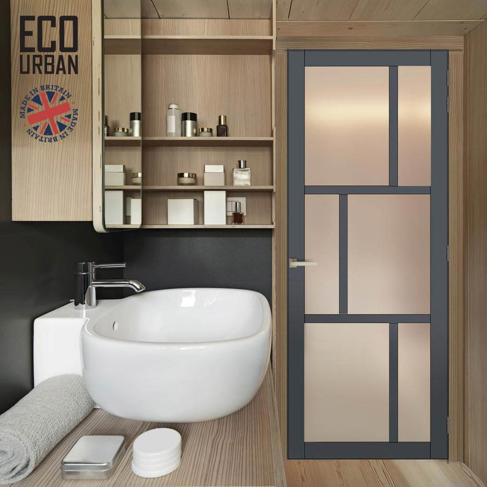 Handmade Eco-Urban Milan 6 Pane Solid Wood Internal Door UK Made DD6422SG Frosted Glass - Eco-Urban® Stormy Grey Premium Primed