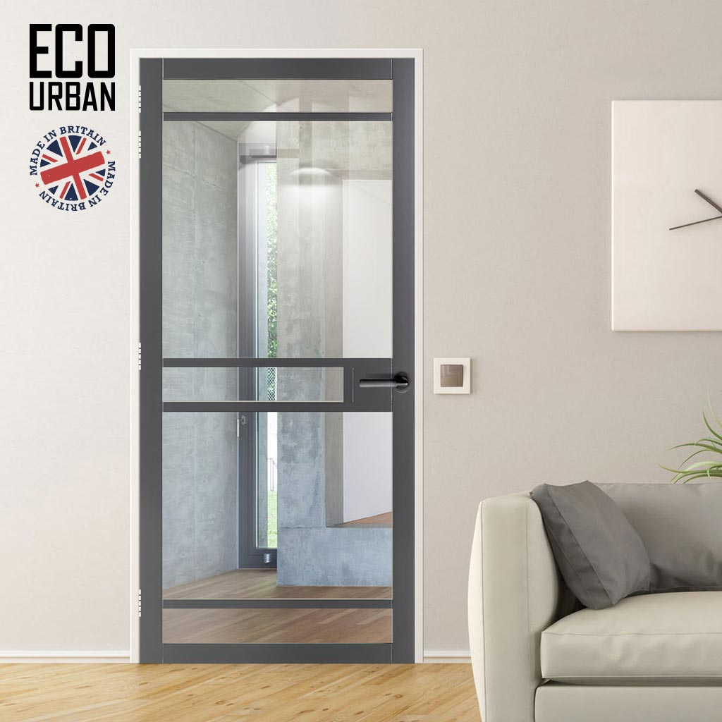Sheffield 5 Pane Solid Wood Internal Door UK Made DD6312G - Clear Glass - Eco-Urban® Stormy Grey Premium Primed