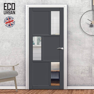 Image: Handmade Eco-Urban Tokyo 3 Pane 3 Panel Solid Wood Internal Door UK Made DD6423G Clear Glass - Eco-Urban® Stormy Grey Premium Primed