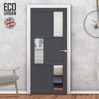 Image: Handmade Eco-Urban Tokyo 3 Pane 3 Panel Solid Wood Internal Door UK Made DD6423G Clear Glass - Eco-Urban® Stormy Grey Premium Primed