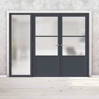 Image: Bespoke Room Divider - Eco-Urban® Berkley Eco-Urban® Door Pair DD6309F - Frosted Glass with Full Glass Side - Premium Primed - Colour & Size Options