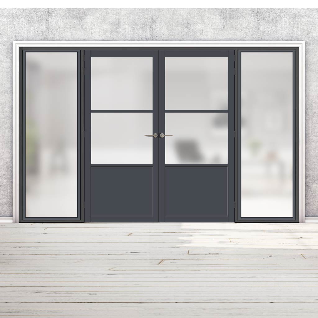 Bespoke Room Divider - Eco-Urban® Berkley Door Pair DD6309F - Frosted Glass with Full Glass Sides - Premium Primed - Colour & Size Options