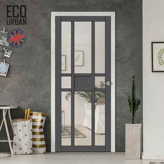 Image: Handmade Eco-Urban Tromso 8 Pane 1 Panel Solid Wood Internal Door UK Made DD6402G Clear Glass - Eco-Urban® Stormy Grey Premium Primed