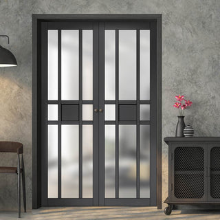 Image: Eco-Urban Tromso 8 Pane 1 Panel Solid Wood Internal Door Pair UK Made DD6402SG Frosted Glass - Eco-Urban® Stormy Grey Premium Primed