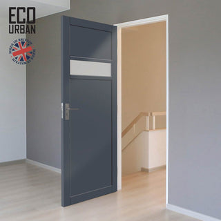 Image: Handmade Eco-Urban Orkney 1 Pane 2 Panel Solid Wood Internal Door UK Made DD6403SG Frosted Glass - Eco-Urban® Stormy Grey Premium Primed