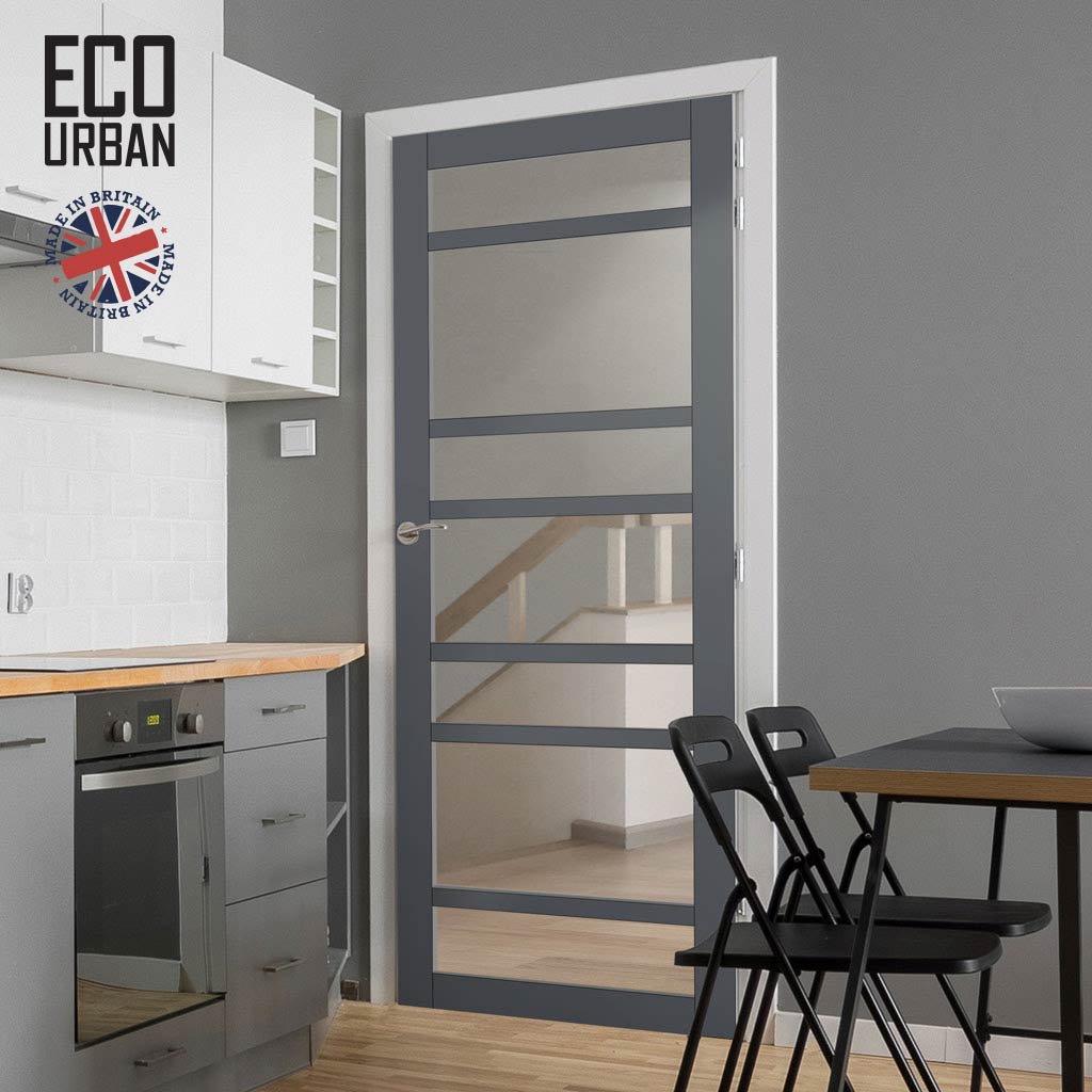 Handmade Eco-Urban Metropolitan 7 Pane Solid Wood Internal Door UK Made DD6405G Clear Glass - Eco-Urban® Stormy Grey Premium Primed