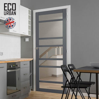Image: Handmade Eco-Urban Metropolitan 7 Pane Solid Wood Internal Door UK Made DD6405G Clear Glass - Eco-Urban® Stormy Grey Premium Primed