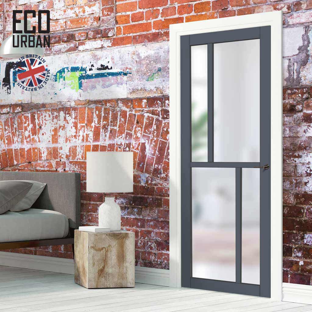 Handmade Eco-Urban Hampton 4 Pane Solid Wood Internal Door UK Made DD6413SG Frosted Glass - Eco-Urban® Stormy Grey Premium Primed
