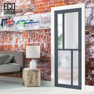 Image: Handmade Eco-Urban Hampton 4 Pane Solid Wood Internal Door UK Made DD6413SG Frosted Glass - Eco-Urban® Stormy Grey Premium Primed