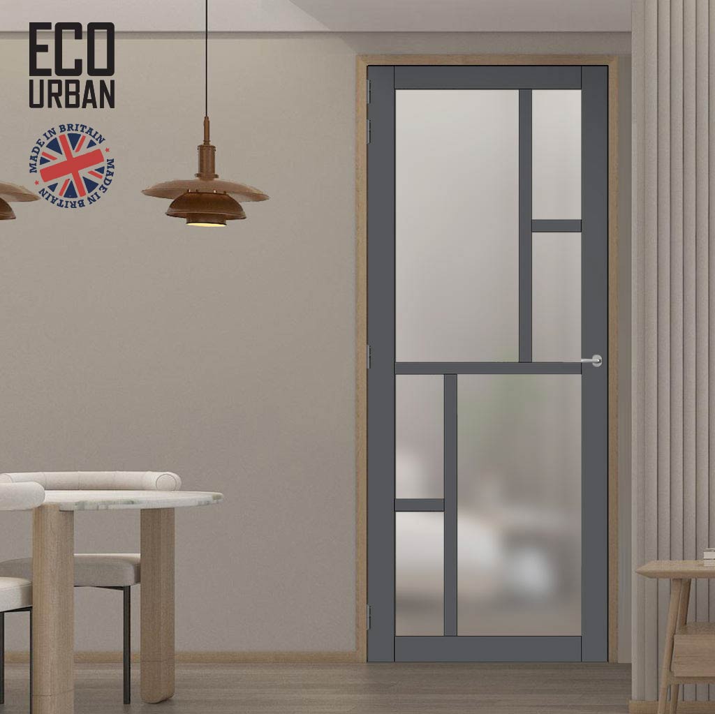 Handmade Eco-Urban Cairo 6 Pane Solid Wood Internal Door UK Made DD6419SG Frosted Glass - Eco-Urban® Stormy Grey Premium Primed