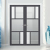 Eco-Urban Arran 5 Pane Solid Wood Internal Door Pair UK Made DD6432G Clear Glass(2 FROSTED PANES) - Eco-Urban® Stormy Grey Premium Primed