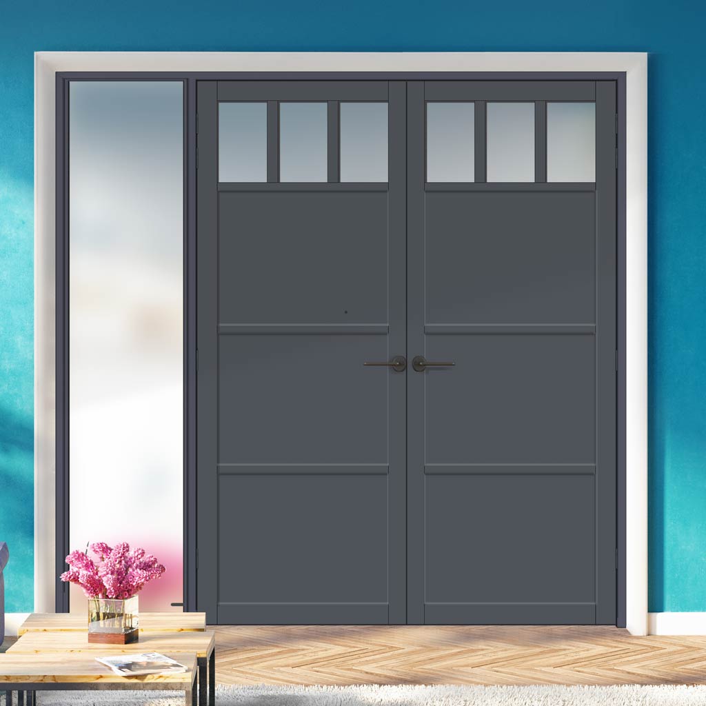 Bespoke Room Divider - Eco-Urban® Lagos Eco-Urban® Door Pair DD6427F - Frosted Glass with Full Glass Side - Premium Primed - Colour & Size Options