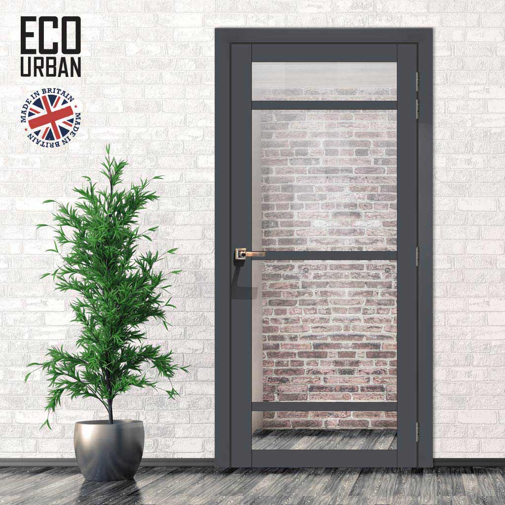 Handmade Eco-Urban Malvan 4 Pane Solid Wood Internal Door UK Made DD6414G Clear Glass - Eco-Urban® Stormy Grey Premium Primed