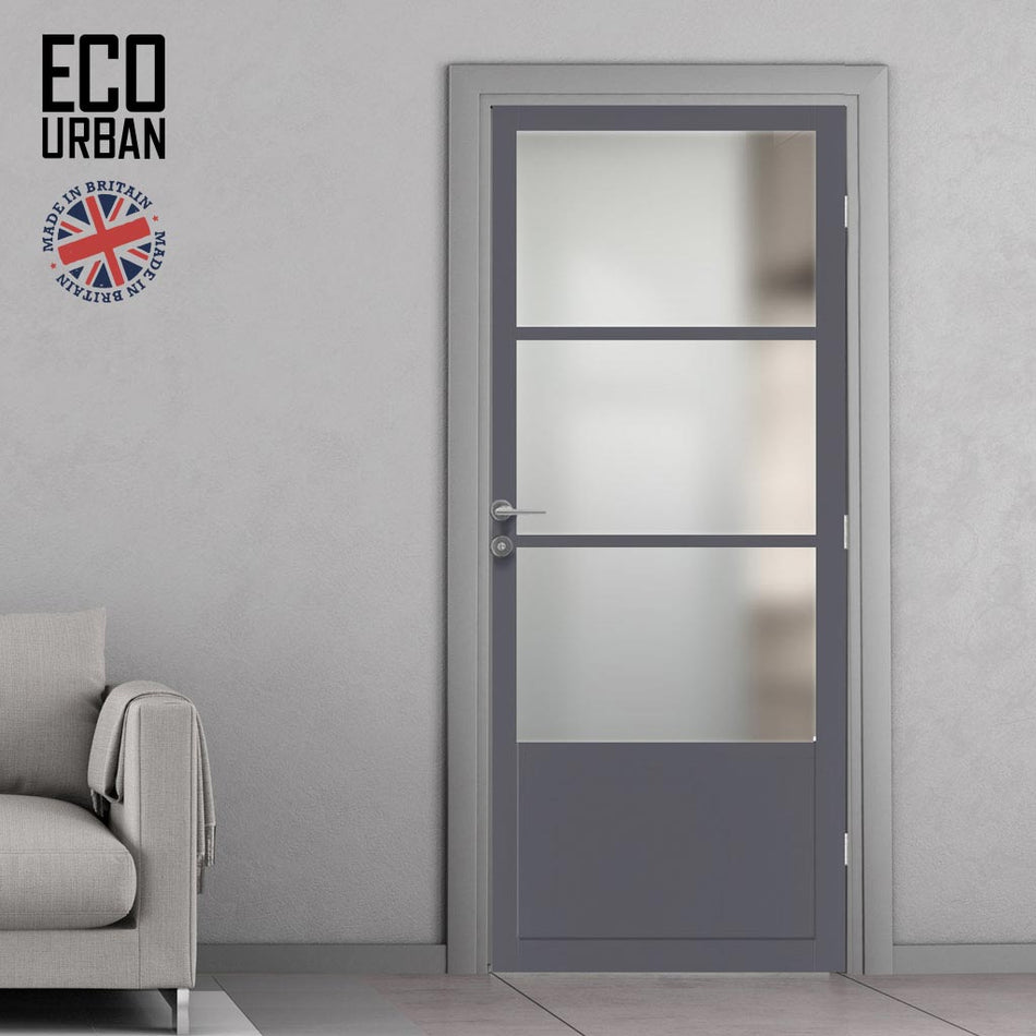 Handmade Eco-Urban Staten 3 Pane 1 Panel Solid Wood Internal Door UK Made DD6310SG - Frosted Glass - Eco-Urban® Stormy Grey Premium Primed