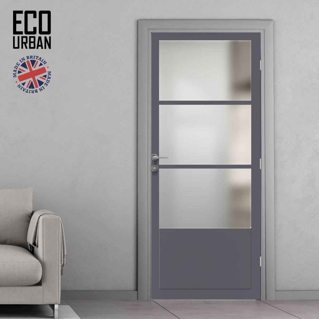 Handmade Eco-Urban Staten 3 Pane 1 Panel Solid Wood Internal Door UK Made DD6310SG - Frosted Glass - Eco-Urban® Stormy Grey Premium Primed