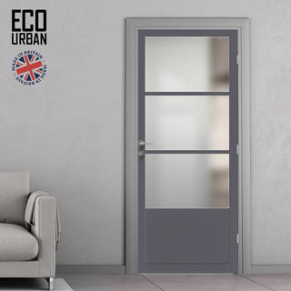 Image: Handmade Eco-Urban Staten 3 Pane 1 Panel Solid Wood Internal Door UK Made DD6310SG - Frosted Glass - Eco-Urban® Stormy Grey Premium Primed