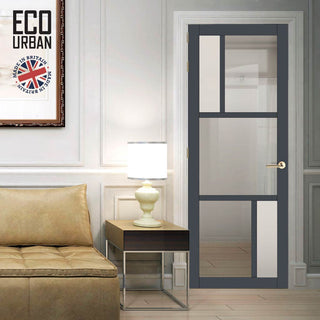 Image: Handmade Eco-Urban Aran 5 Pane Solid Wood Internal Door UK Made DD6432G Clear Glass(2 FROSTED PANES) - Eco-Urban® Stormy Grey Premium Primed