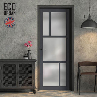 Image: Handmade Eco-Urban Aran 5 Pane Solid Wood Internal Door UK Made DD6432SG Frosted Glass - Eco-Urban® Stormy Grey Premium Primed
