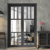 Eco-Urban Queensland 7 Pane Solid Wood Internal Door Pair UK Made DD6424G Clear Glass - Eco-Urban® Stormy Grey Premium Primed