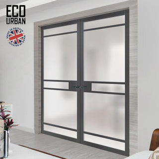 Image: Eco-Urban Sheffield 5 Pane Solid Wood Internal Door Pair UK Made DD6312SG - Frosted Glass - Eco-Urban® Stormy Grey Premium Primed