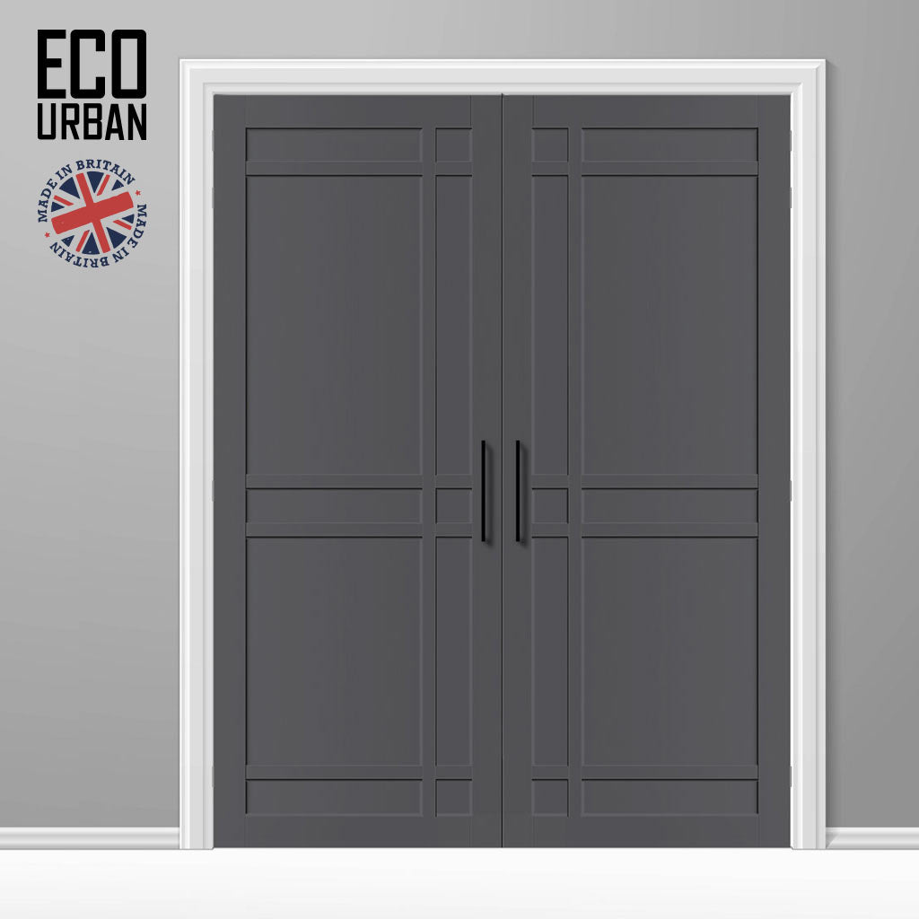 Leith 9 Panel Solid Wood Internal Door Pair UK Made DD6316  - Eco-Urban® Stormy Grey Premium Primed