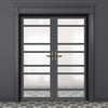 Eco-Urban Metropolitan 7 Pane Solid Wood Internal Door Pair UK Made DD6405SG Frosted Glass - Eco-Urban® Stormy Grey Premium Primed