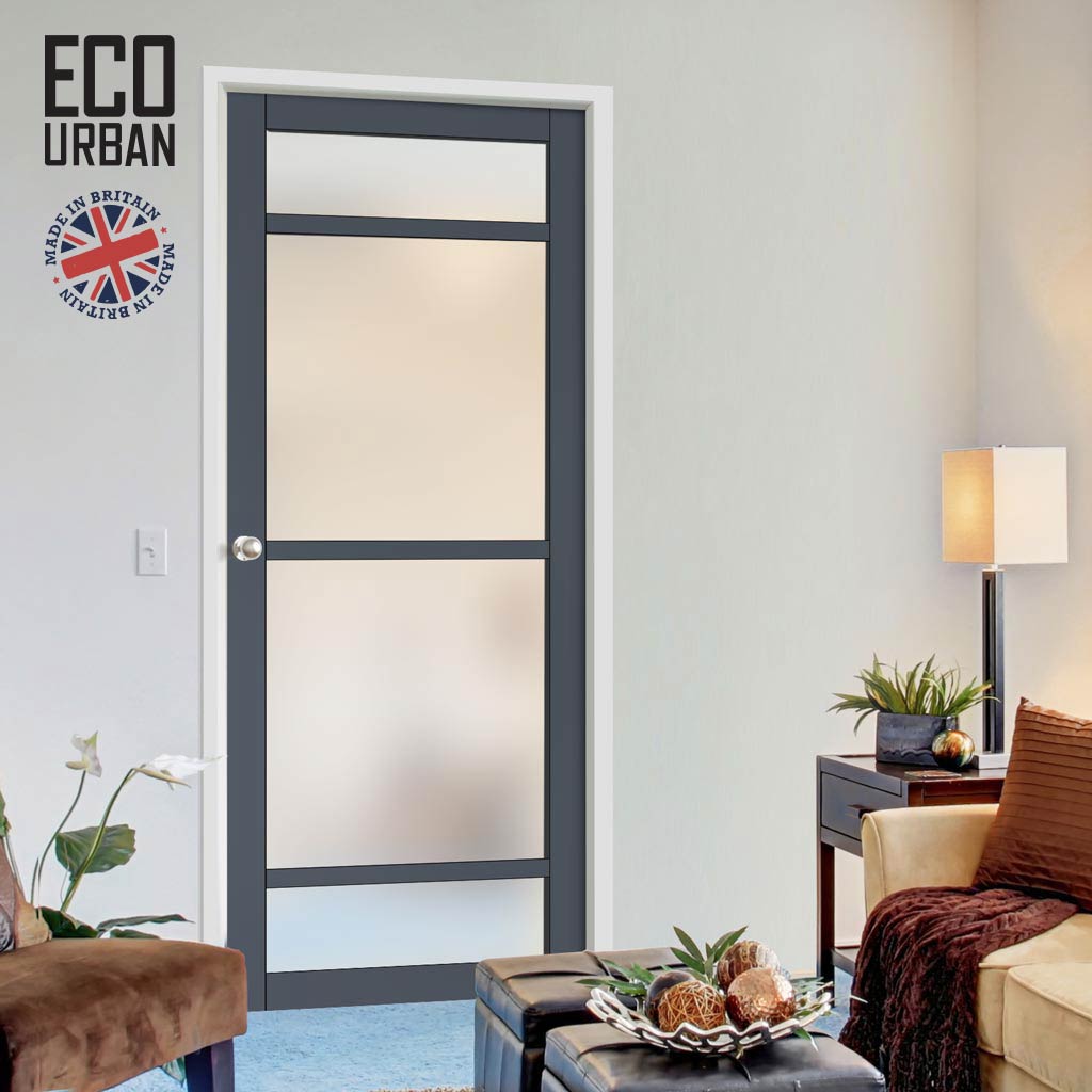 Handmade Eco-Urban Malvan 4 Pane Solid Wood Internal Door UK Made DD6414SG Frosted Glass - Eco-Urban® Stormy Grey Premium Primed