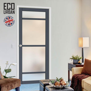 Image: Handmade Eco-Urban Malvan 4 Pane Solid Wood Internal Door UK Made DD6414SG Frosted Glass - Eco-Urban® Stormy Grey Premium Primed