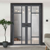 Eco-Urban Jura 5 Pane 1 Panel Solid Wood Internal Door Pair UK Made DD6431G Clear Glass - Eco-Urban® Stormy Grey Premium Primed