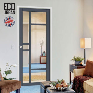 Image: Handmade Eco-Urban Isla 6 Pane Solid Wood Internal Door UK Made DD6429G Clear Glass - Eco-Urban® Stormy Grey Premium Primed