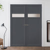 Eco-Urban Orkney 1 Pane 2 Panel Solid Wood Internal Door Pair UK Made DD6403SG Frosted Glass - Eco-Urban® Stormy Grey Premium Primed