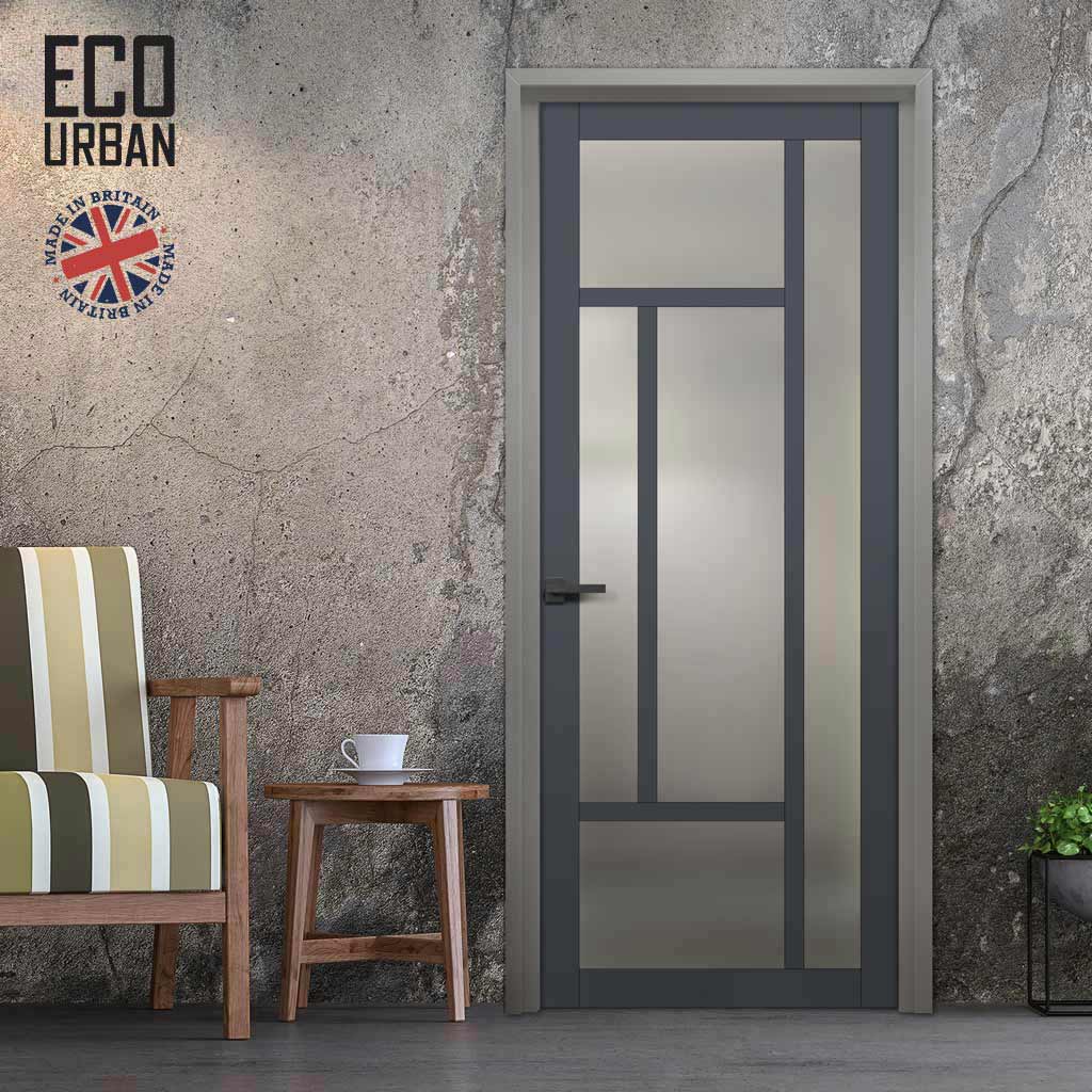 Handmade Eco-Urban Morningside 5 Pane Solid Wood Internal Door UK Made DD6437SG Frosted Glass - Eco-Urban® Stormy Grey Premium Primed