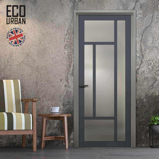 Image: Handmade Eco-Urban Morningside 5 Pane Solid Wood Internal Door UK Made DD6437SG Frosted Glass - Eco-Urban® Stormy Grey Premium Primed