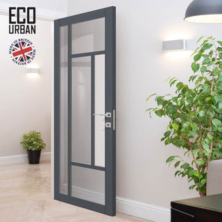 Image: Handmade Eco-Urban Portobello 5 Pane Solid Wood Internal Door UK Made DD6438G Clear Glass(1 FROSTED PANE) - Eco-Urban® Stormy Grey Premium Primed