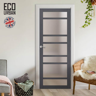 Image: Handmade Eco-Urban Metropolitan 7 Pane Solid Wood Internal Door UK Made DD6405SG Frosted Glass - Eco-Urban® Stormy Grey Premium Primed