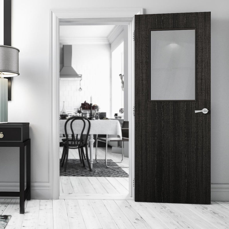Bespoke Fire Door - Flush American Dark Grey Ash Veneer - 30 Minute Fire Rated - Clear Glass - 01 - Prefinished