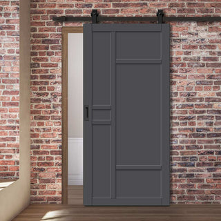 Image: Top Mounted Black Sliding Track & Solid Wood Door - Eco-Urban® Isla 6 Panel Solid Wood Door DD6429 - Stormy Grey Premium Primed