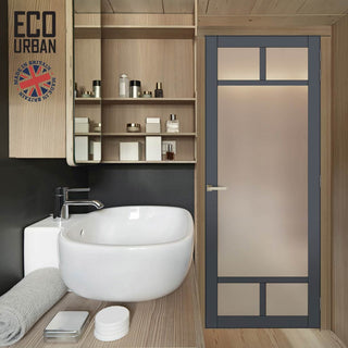 Image: Handmade Eco-Urban Sydney 5 Pane Solid Wood Internal Door UK Made DD6417SG Frosted Glass - Eco-Urban® Stormy Grey Premium Primed