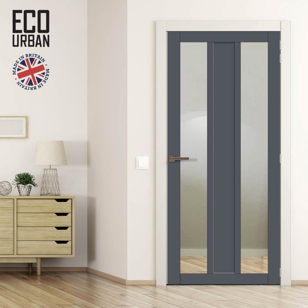 Handmade Eco-Urban Avenue 2 Pane 1 Panel Solid Wood Internal Door UK Made DD6410G Clear Glass - Eco-Urban® Stormy Grey Premium Primed