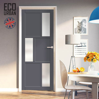 Image: Handmade Eco-Urban Tokyo 3 Pane 3 Panel Solid Wood Internal Door UK Made DD6423SG Frosted Glass - Eco-Urban® Stormy Grey Premium Primed