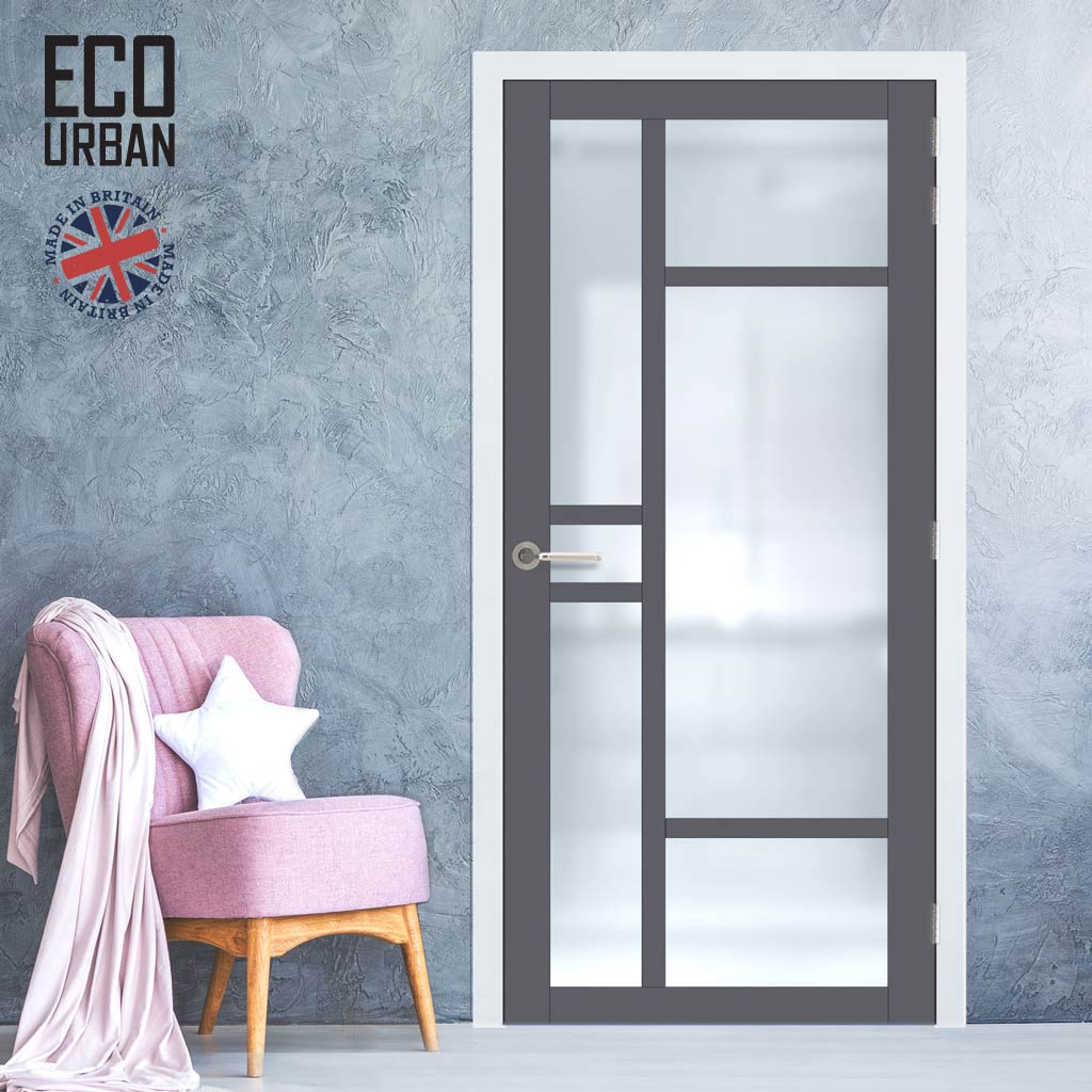 Handmade Eco-Urban Isla 6 Pane Solid Wood Internal Door UK Made DD6429SG Frosted Glass - Eco-Urban® Stormy Grey Premium Primed